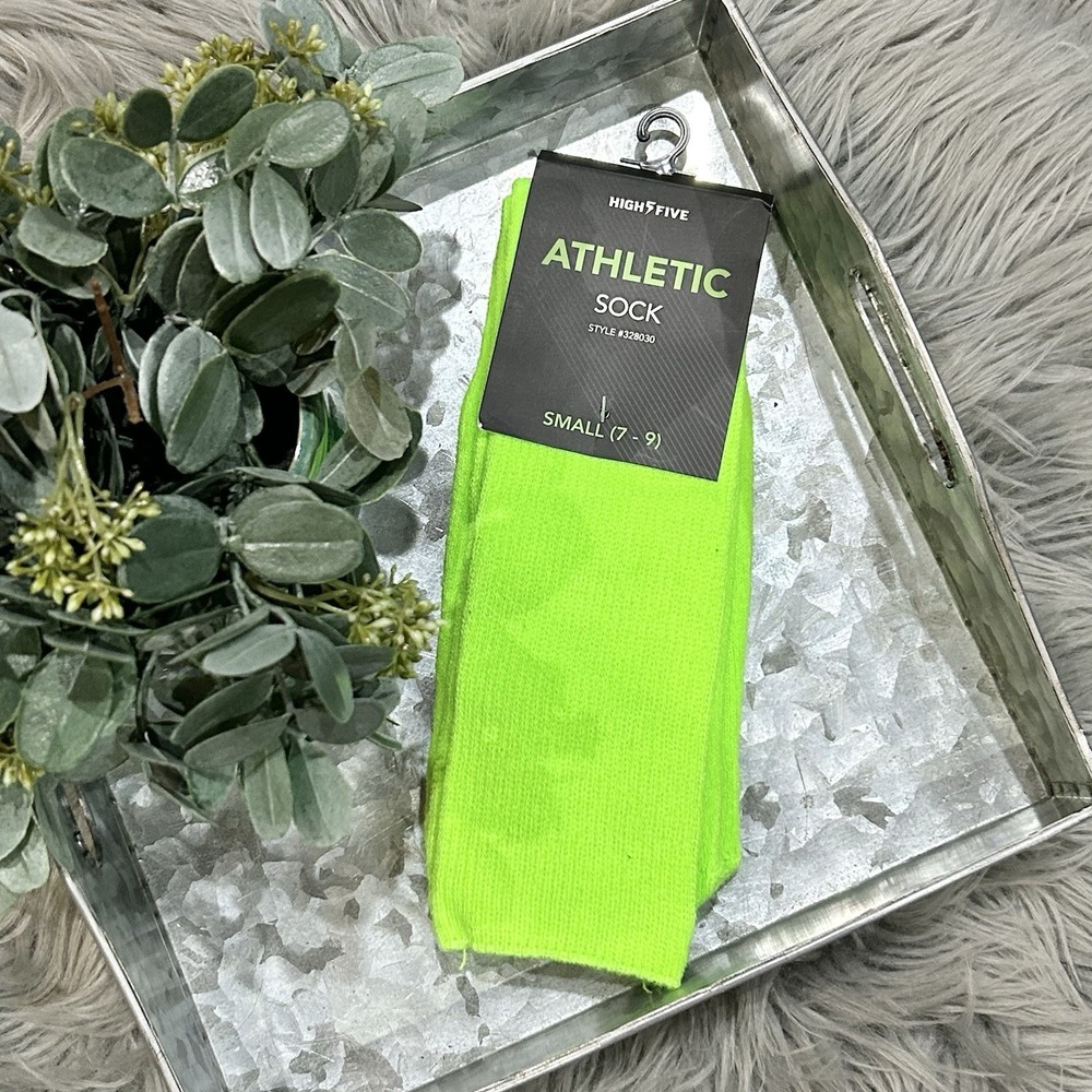 High Five Size Small (Youth 1-4 Ladies 4-5) Neon Green Athletic Tube Socks